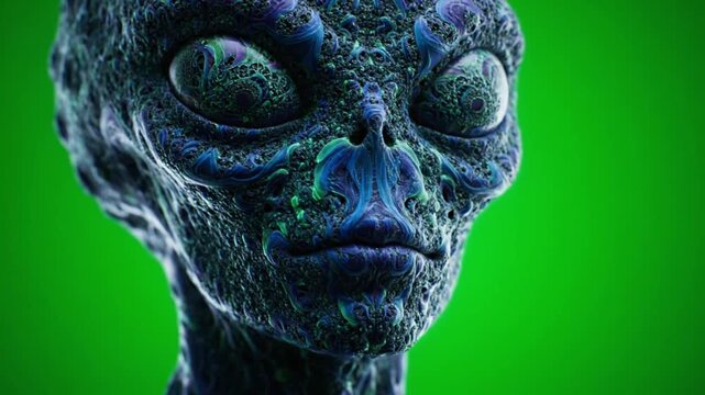 Detailed alien portrait close-up chroma key green screen horror