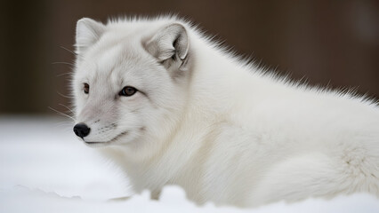 Obraz premium Arctic fox resting in the snow, showcasing its beautiful white fur