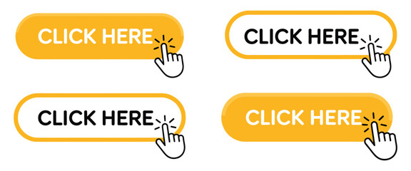 Click Here Button icon, vector illustration of interactive button with clicking cursor, action click concept, isolated on white background, perfect for UI design, web apps, websites.