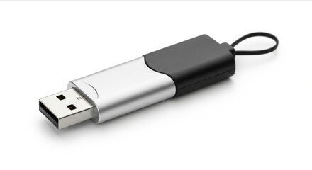 Stylish Silver and Black USB Flash Drive on White Background