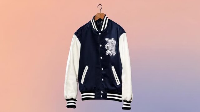 Varsity Jacket Hanging on a Hanger.