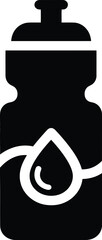 Black and white water bottle icon with a drop symbol