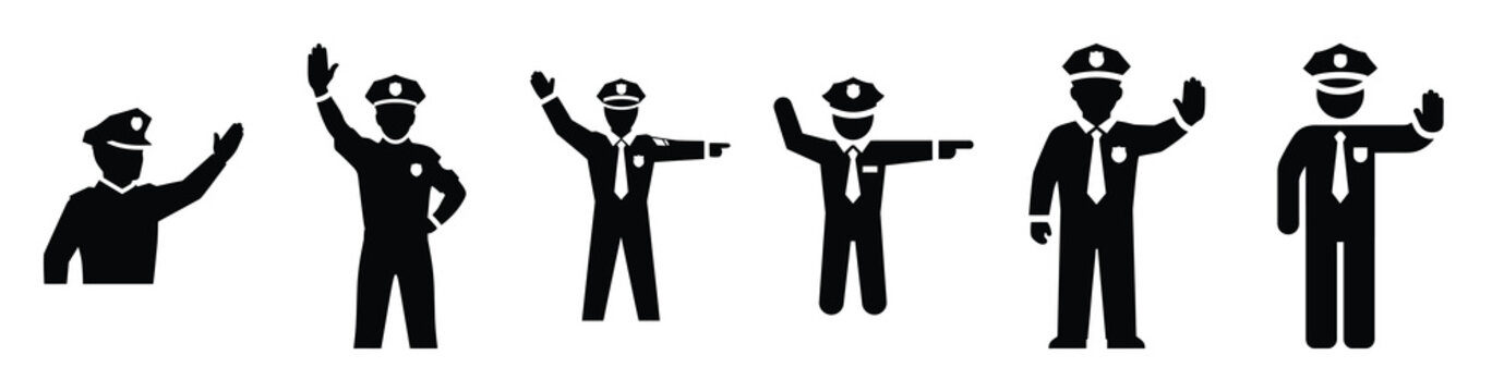Vector set illustration of traffic police icons. Simple transport silhouette icon design collection.