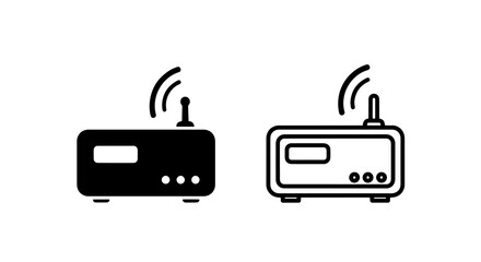 Compact Wireless Router Icon with Single Antenna and Wi-Fi Signal Waves for Internet