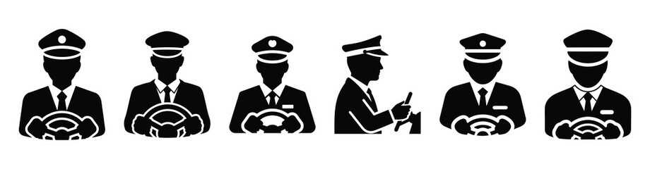 Vector set illustration of bus driver icons. Simple transport silhouette icon design collection. © Shilpy