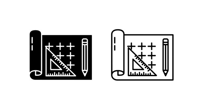 Architectural Blueprint Plan with Ruler and Pencil Icon for Design and Construction