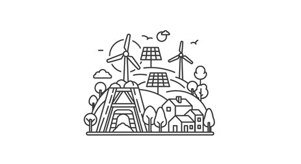 Sustainable eco friendly landscape with renewable energy sources.