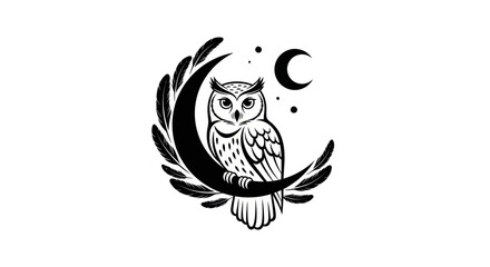 Obraz premium Owl on crescent moon illustration