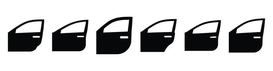Vector set illustration of car door icons. Simple transport silhouette icon design collection.