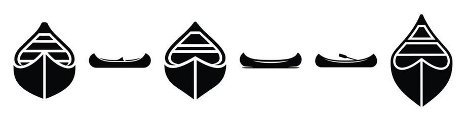 Vector set illustration of canoe icons. Simple transport silhouette icon design collection.