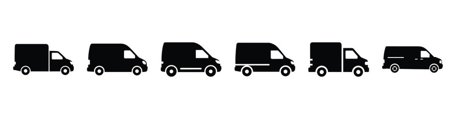 Vector set illustration of cargo van icons. Simple transport silhouette icon design collection. © Shilpy