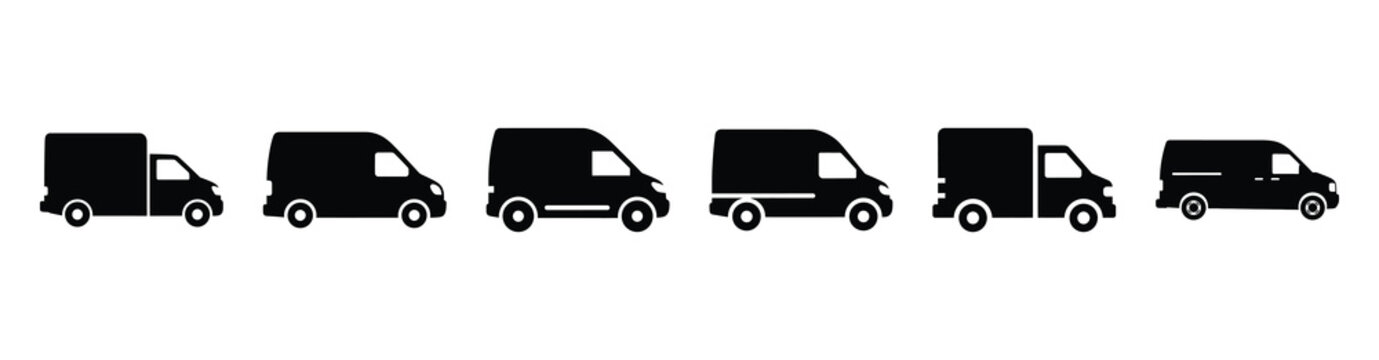 Vector set illustration of cargo van icons. Simple transport silhouette icon design collection.