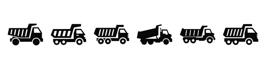 Vector set illustration of dump truck icons. Simple transport silhouette icon design collection. © Shilpy