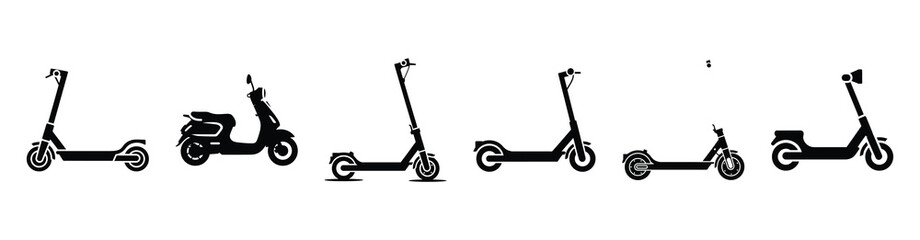 Vector set illustration of electric scooter icons. Simple transport silhouette icon design collection. © Shilpy
