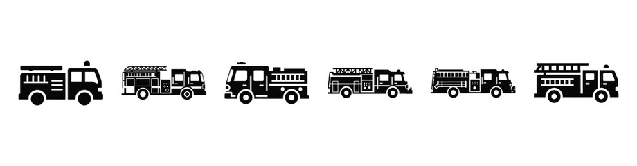 Vector set illustration of fire truck icons. Simple transport silhouette icon design collection.
