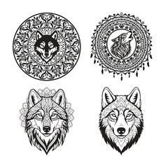 Obraz premium Wolf Head Mandala Design Silhouette Vector Illustration Art