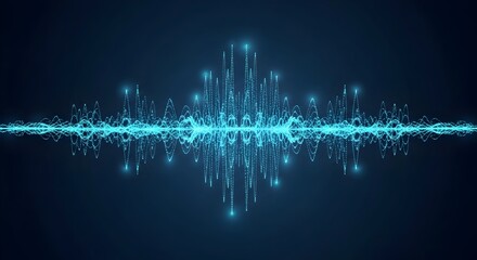 Obraz premium Vibrant sound wave pattern with glowing blue particles on dark background