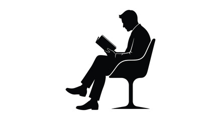 A man is peacefully reading a book while comfortably seated in a modern chair presented as a silhouette