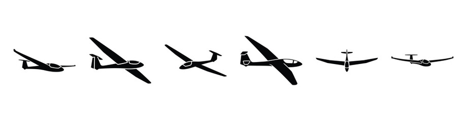 Vector set illustration of glider icons. Simple transport silhouette icon design collection.