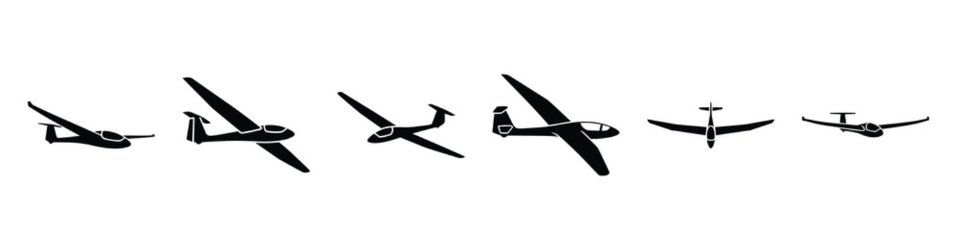 Vector set illustration of glider icons. Simple transport silhouette icon design collection.