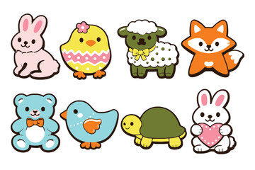 Obraz premium A colorful illustration of cute cartoon animals on a white background for Easter or spring