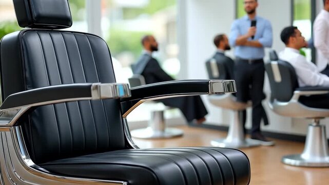 Visits to a barbershop where customers get haircuts and stylings in a modern setting with a focus on the barber's skills at work