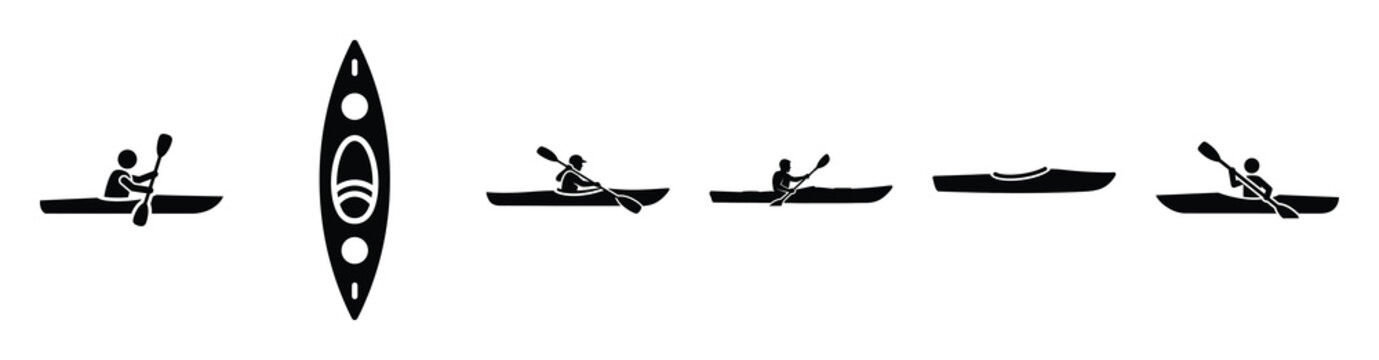 Vector set illustration of kayak icons. Simple transport silhouette icon design collection.