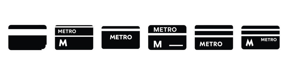 Vector set illustration of metro card icons. Simple transport silhouette icon design collection.