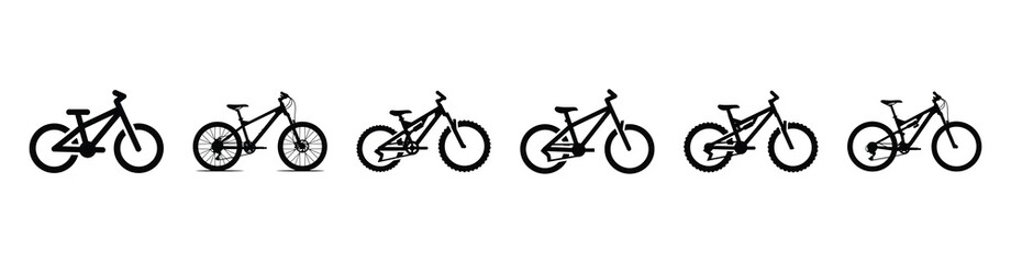 Vector set illustration of mountain bike icons. Simple transport silhouette icon design collection. © Shilpy