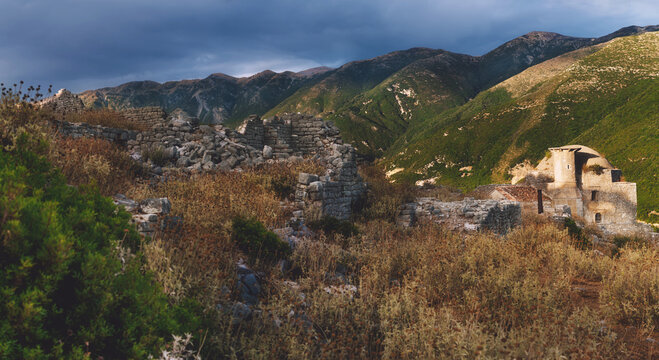 Ancient Stone Ruins of Borsh Castle in Albania