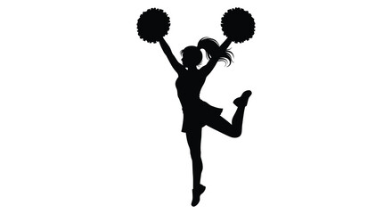 A dynamic image of a cheerleader in mid air raising pom poms with energetic movement a striking silhouette © jivect02
