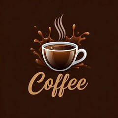 Obraz premium Elegant minimalist coffee shop logo design featuring a steaming cup inside a black circle with gold accents.