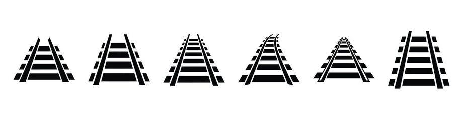 Vector set illustration of rail track icons. Simple transport silhouette icon design collection.