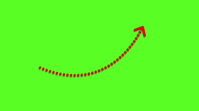 Animated Red Dotted Arrow Ascending on Green Screen Background with Shadow Effect, Motion Graphics for Growth and Progress