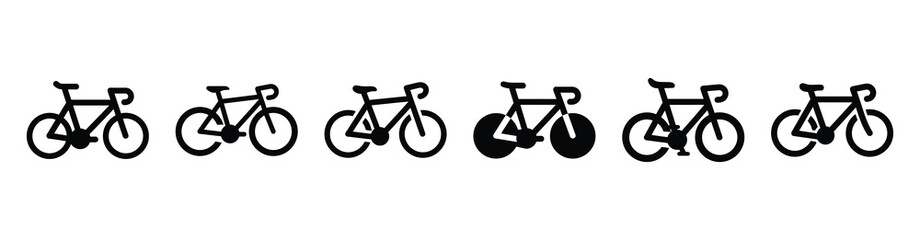 Vector set illustration of road bike icons. Simple transport silhouette icon design collection.