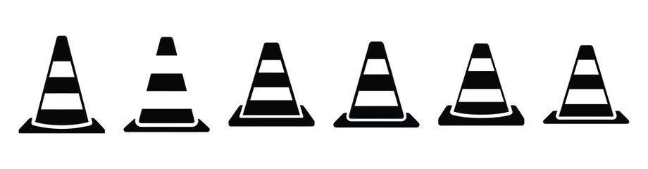 Vector set illustration of road cone icons. Simple transport silhouette icon design collection.