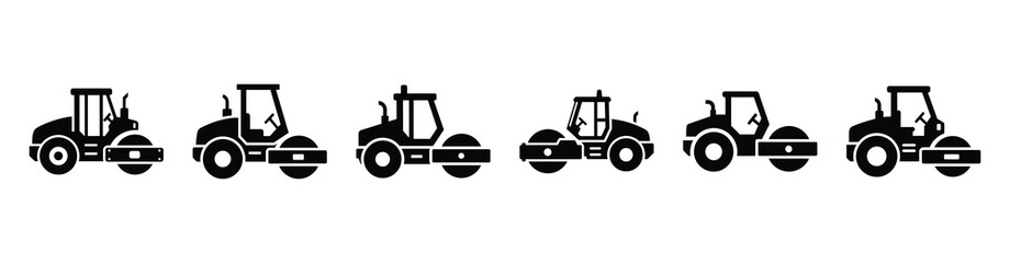 Vector set illustration of road roller icons. Simple transport silhouette icon design collection.