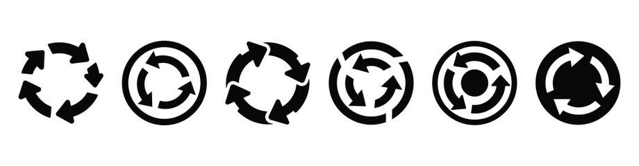 Vector set illustration of roundabout sign icons. Simple transport silhouette icon design collection.