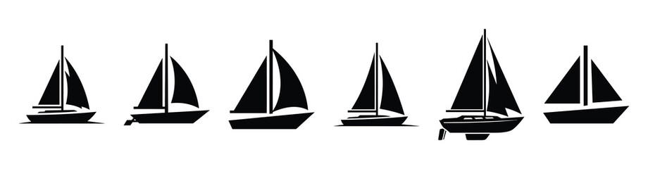 Vector set illustration of sailboat icons. Simple transport silhouette icon design collection.