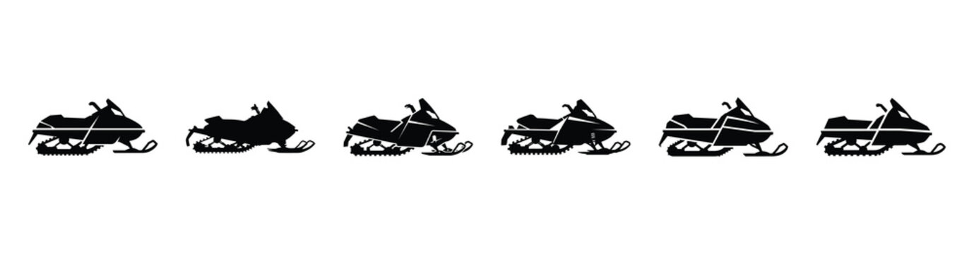 Vector set illustration of snowmobile icons. Simple transport silhouette icon design collection.