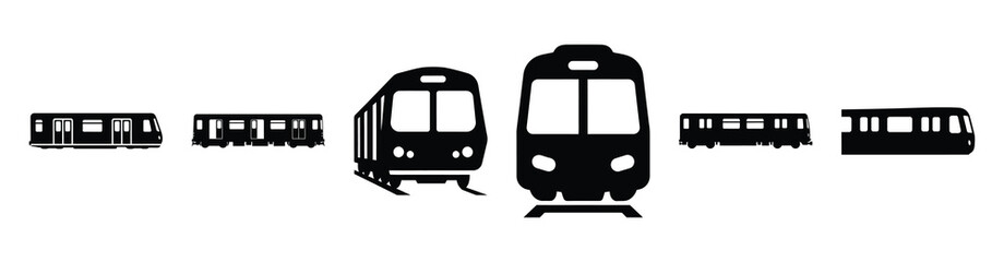 Vector set illustration of subway train icons. Simple transport silhouette icon design collection. © Shilpy