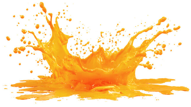 Orange juice splash stains, isolated on a white background