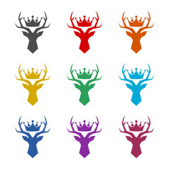 Naklejka premium Deer antler head crown icon isolated on white background. Set icons colorful