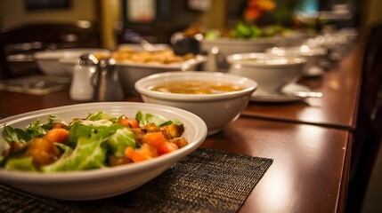 Buffet Table Laden with Delicious Food Options Ready for Guests.