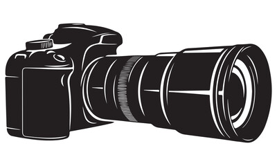 Professional Camera Vector Illustration Set &ndash; DSLR, Lens, and Photography Equipment in Black and White Style