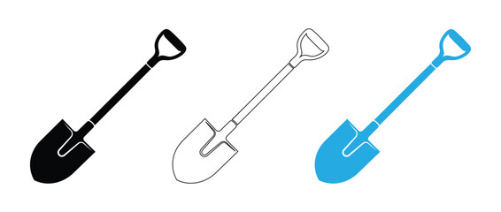 Naklejka premium Set of three shovels in different colors on a clean white background