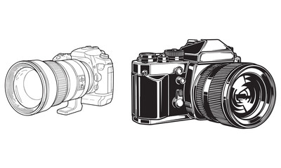 Vintage and Modern Camera Vector Set &ndash; Photography Equipment Icons, DSLR and Retro Camera Illustrations