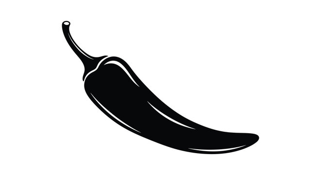 A striking black silhouette of a single chili pepper showcasing its curved shape and vibrant form silhouette