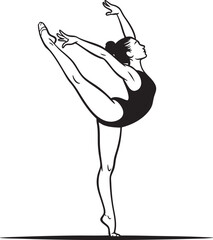 Ballerina performing elegant dance pose in leotard on stage for artistic expression © Yasin