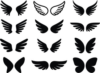 Fototapeta premium wings vector set Wings Vector Illustration, Angel Bird Feather Wings Symbol, Freedom Concept, Tattoo Design, Logo Icon, Black and White Artwork